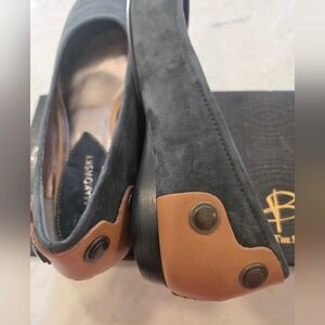 New B. Makowsky Black and Tan suede Flats